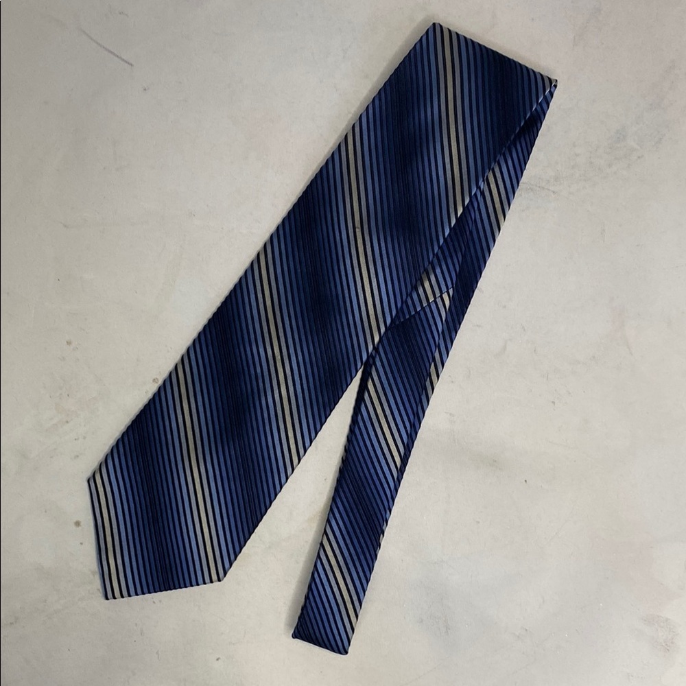 Perry Ellis Blue and Gray Striped Tie